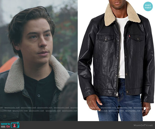 Faux Leather Sherpa Lined Trucker Jacket by Levis worn by Jughead Jones (Cole Sprouse) on Riverdale
