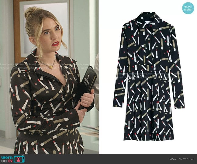 Lipstick-Print Shirtdress by Victoria Victoria Beckham worn by Amanda Carrington (Eliza Bennett) on Dynasty