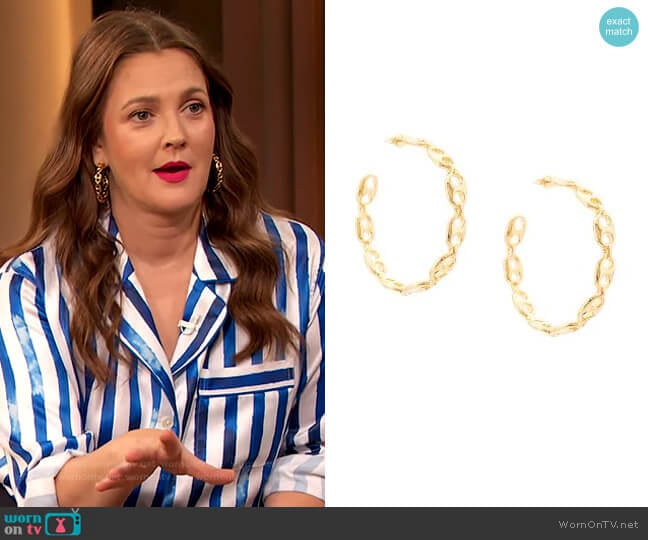 Chain-link Hoop Earrings by Lizzie Fortunato Jewels worn by Drew Barrymore on The Drew Barrymore Show