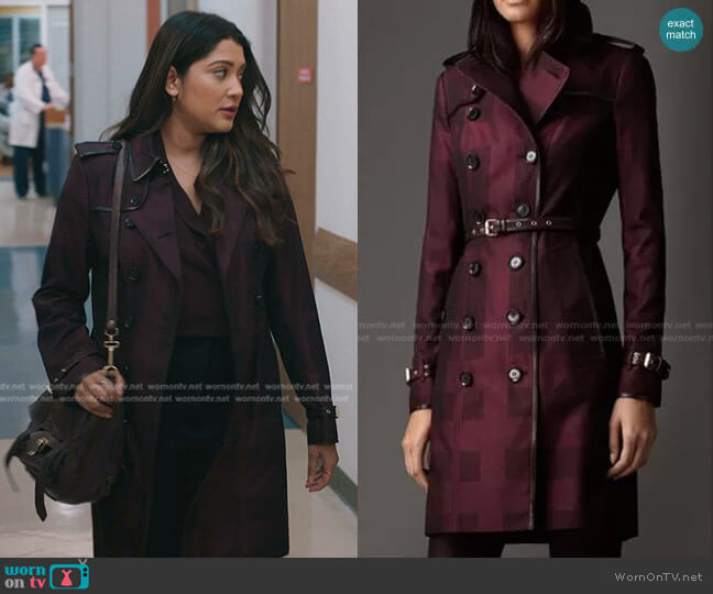 WornOnTV: Leela’s purple checked trench coat on The Resident | Anuja ...