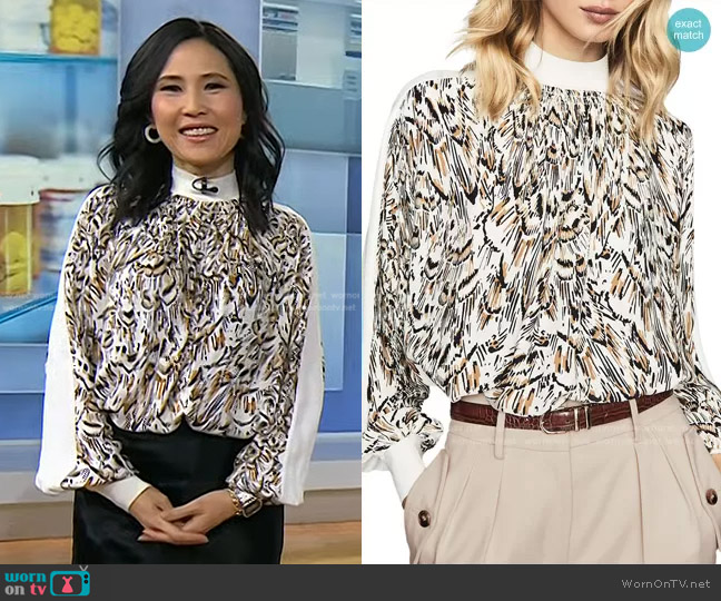 Magda Feather Print Top by Reiss worn by Vicky Nguyen on Today