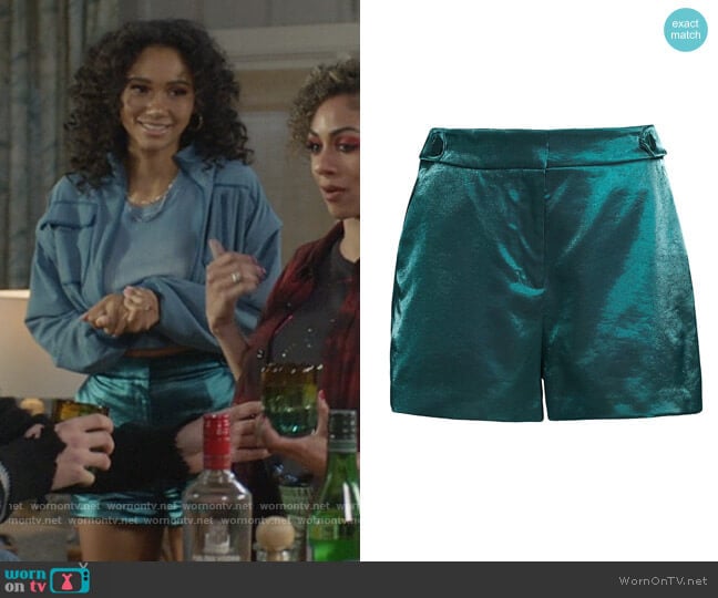 Aria Glazed Velvet Shorts by Milly worn by Layla Keating (Greta Onieogou) on All American