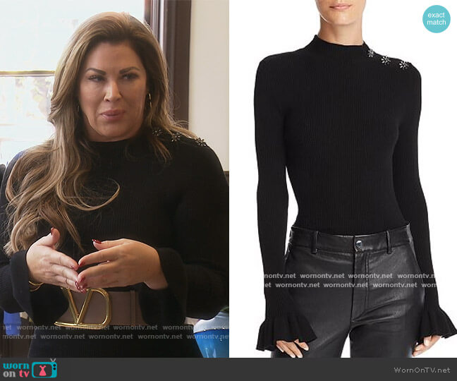 Embellished Bell-Sleeve Sweater by Milly worn by Emily Simpson on The Real Housewives of Orange County