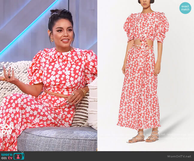 Marocain Floral Print Blouse and Skirt by Miu Miu worn by Vanessa Hudgen on The Kelly Clarkson Show