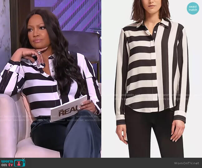 Mixed-Stripe Blouse by DKNY worn by Garcelle Beauvais  on The Real