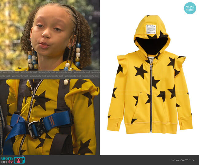 Kids' Star Ruffle Front Zip Hoodie by Nununu worn by Alice Baxter (Mykal-Michelle Harris) on Ravens Home