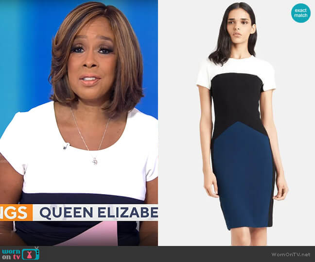 Narciso Rodriguez Colorblock Stretch Pebble Crepe Dress worn by Gayle King on CBS Mornings