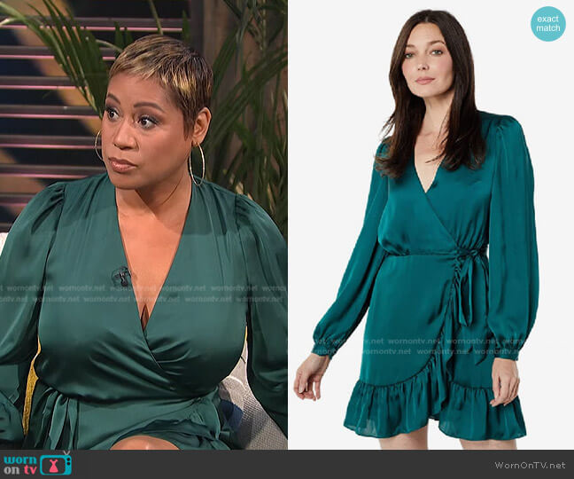 WornOnTV: Monique’s green satin wrap dress on E! News Daily Pop ...