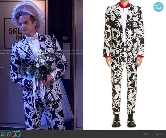 Papercut Print Wool & Silk Blazer and Trousers by Alexander McQueen worn by Leo Stark (Greg Rikaart) on Days of our Lives