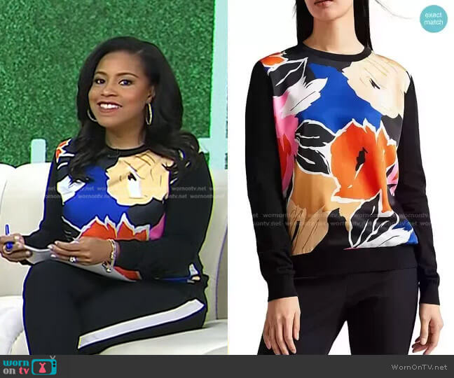 Ted Baker Payzlee Woven Front Sweater worn by Sheinelle Jones on Today