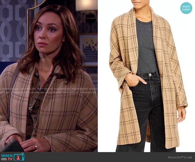 Plaid Collarless Coat by Vince worn by Gwen Rizczech (Emily O'Brien) on Days of our Lives