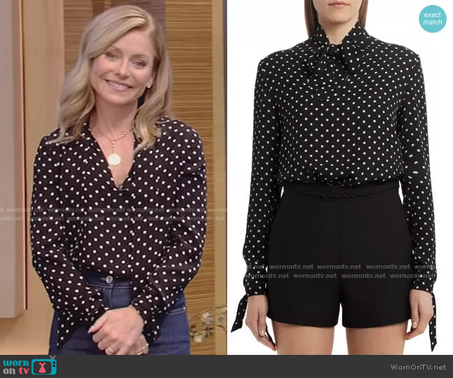 WornOnTV: Kelly’s black polka dot blouse and jeans on Live with Kelly ...