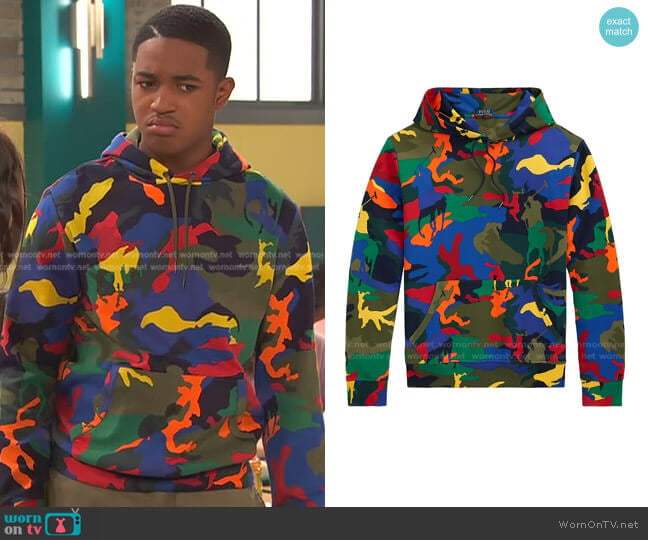 Polo Pony Camouflage Hoodie by Ralph Lauren worn by Booker Baxter (Issac Ryan Brown) on Ravens Home