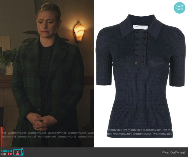 Marl Knitted Polo Shirt by Proenza Schouler White Label worn by Betty Cooper (Lili Reinhart) on Riverdale
