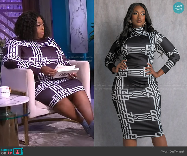 Raising the Bar Printed Long Sleeve Midi Dress by Rebdolls worn by Loni Love  on The Real