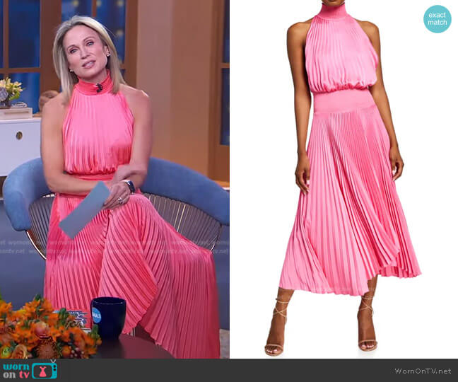 Renzo Pleated Sleeveless Midi Dress by A.L.C. worn by Amy Robach on Good Morning America