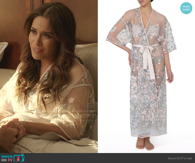 Iris Sheer Floral Embroidered Robe by Rya Collection worn by Cristal Jennings (Daniella Alonso) on Dynasty