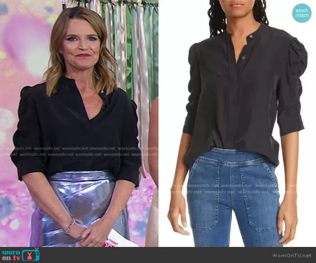 Shirred Sleeve Silk Blouse by Frame worn by Savannah Guthrie on Today