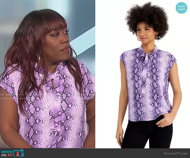 Snake-Print Tie-Neck Blouse by Bar III worn by Sheryl Underwood on The Talk