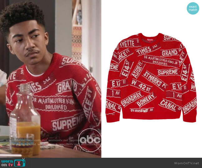 Supreme Street Signs Sweater by Supreme worn by Jack Johnson (Miles Brown) on Black-ish