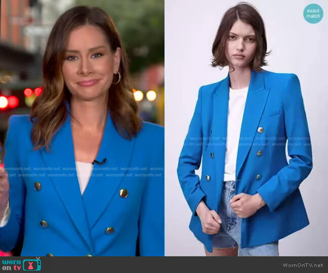 Tailored Double Breasted Blazer by Zara worn by Rebecca Jarvis on Good Morning America