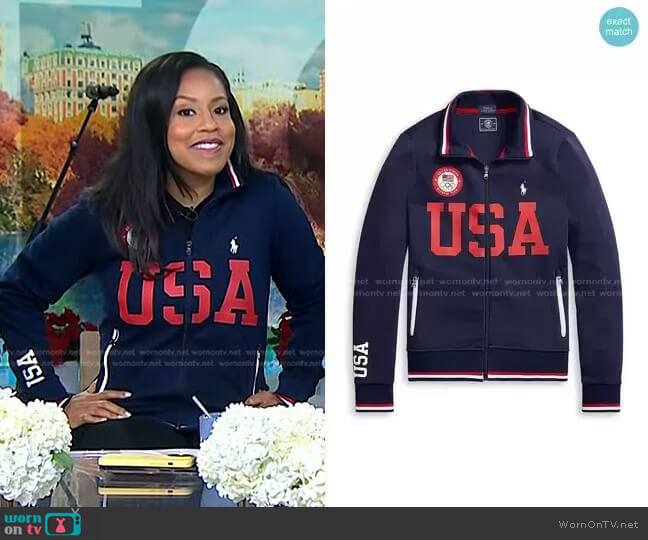 Team USA Track Jacket by Polo Ralph Lauren x Team USA worn by Sheinelle Jones on Today