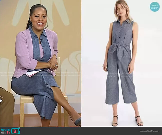 Tie-Front Linen Blend Jumpsuit by Banana Republic worn by Sheinelle Jones on Today