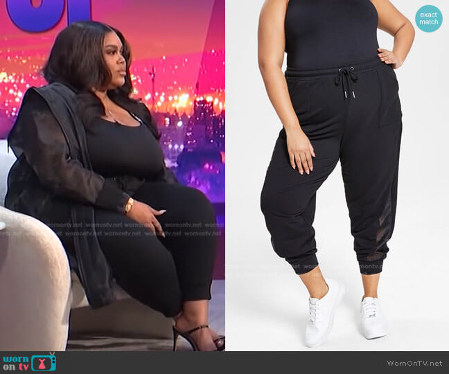 Trendy Plus Size Mixed-Media Jogger Pants worn by Nina Parker on E! News