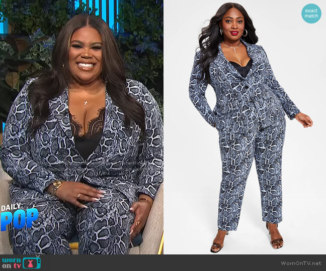 Trendy Plus Size Printed Blazer and Pants by Nina Parker worn by Nina Parker on E! News