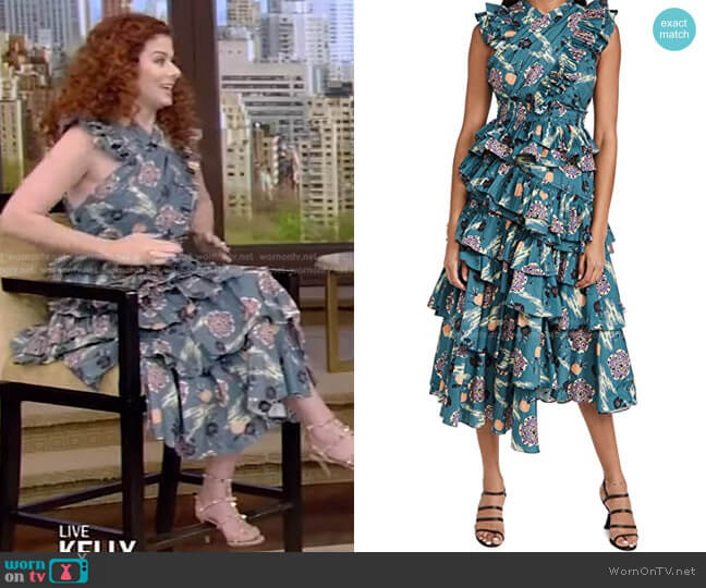 Aurore Dress in River by Ulla Johnson worn by Debra Messing on Live with Kelly and Ryan