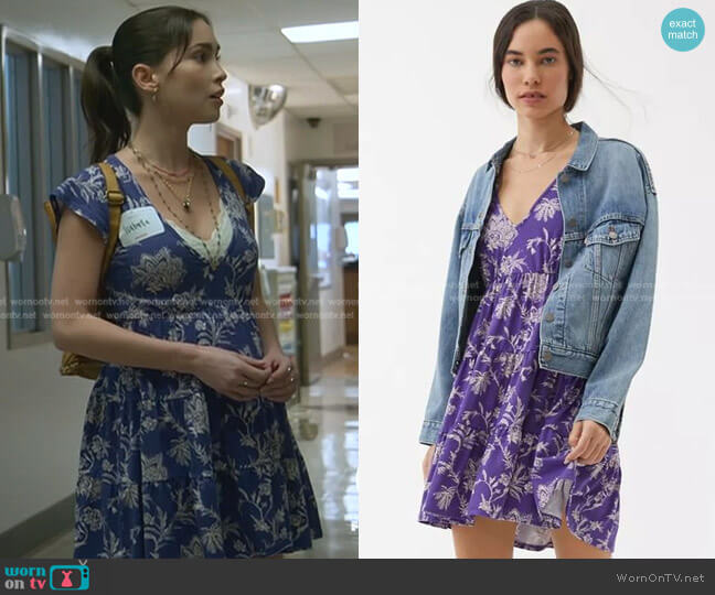 Julia Tiered Frock Mini Dress In Blue Floral by Urban Outfitters worn by Isabella (Priscilla Quintana) on Good Trouble
