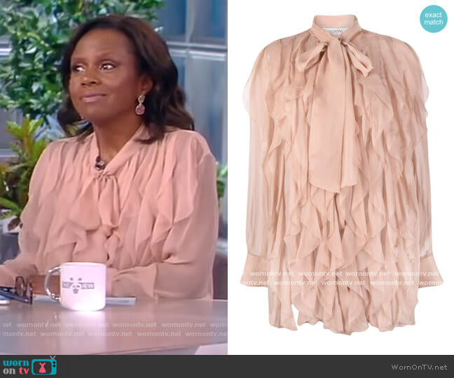 Sheer long-sleeve blouse by Valentino worn by Deborah Roberts on The View