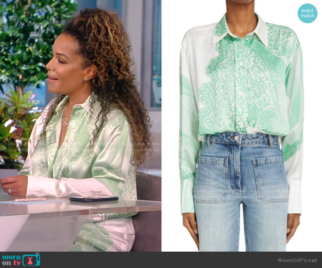 Lace Print Oversize Button-Up Shirt by Victoria Beckham worn by Sunny Hostin on The View