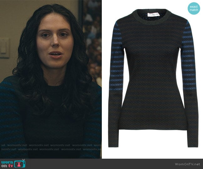 Panelled striped cotton sweater by Victoria Beckham worn by Eva Victor (Rian) on Billions