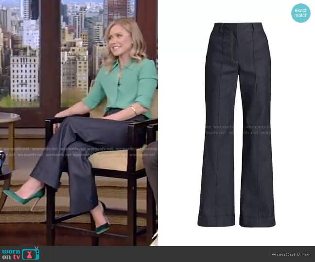 Wide-Leg Denim Pants by Adam Lippes worn by Kelly Ripa on Live with Kelly and Mark