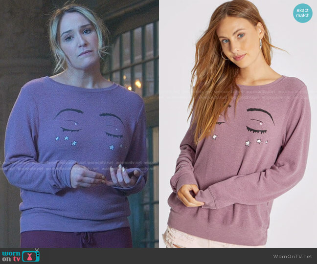 Sleeping Beauty Baggy Beach Jumper Sweatshirt by Wildfox worn by Davia (Emma Hunton) on Good Trouble