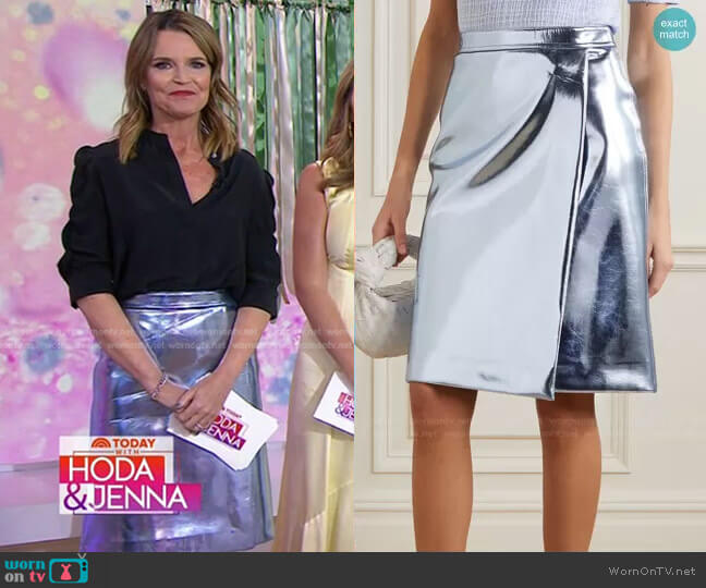 Wrap-Effect Metallic Scuba Skirt by Victoria Beckham worn by Savannah Guthrie on Today