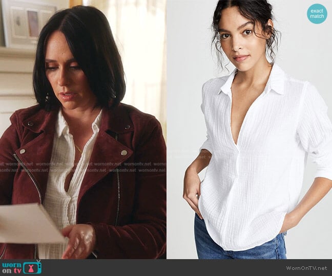 Halsten Blouse by Xirena worn by Maddie Kendall (Jennifer Love Hewitt) on 9-1-1