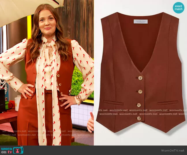 Zelos Twill Vest by Gabriela Hearst worn by Drew Barrymore on The Drew Barrymore Show