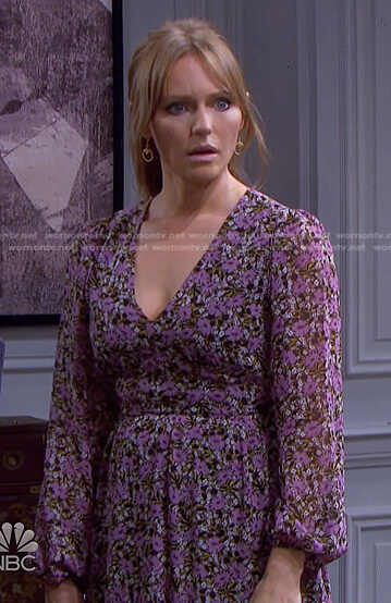 Abigail’s purple floral v-neck dress on Days of our Lives