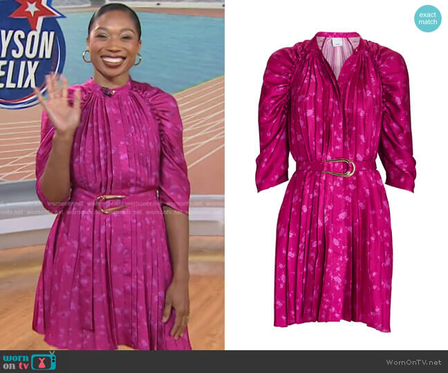 Ivy Pleated Floral Satin Mini Dress by Acler worn by Allyson Felix on Today