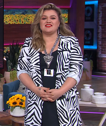 Kelly’s zebra stripe blazer dress on The Kelly Clarkson Show