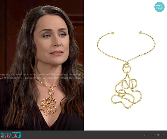 Alexis Bittar Twisted 14K Goldplated Statement Collar Necklace worn by Quinn Fuller (Rena Sofer) on The Bold and the Beautiful