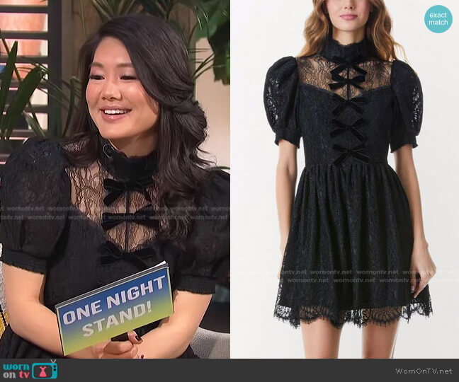 WornOnTV: Crystal Kung Minkoff’s black bow detail lace dress on E! News ...