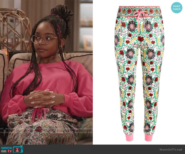 NYC Floral Slim Joggers by Alice + Olivia worn by Diane Johnson (Marsai Martin) on Black-ish