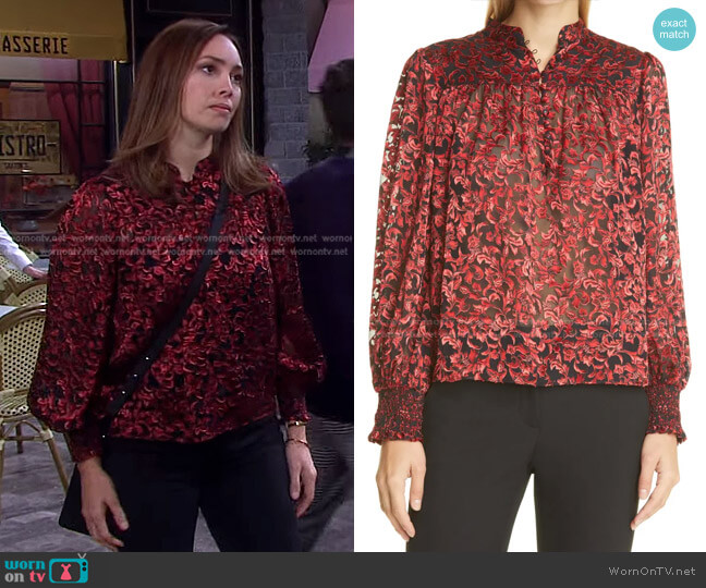 Serena Velvet Burnout Blouse by Alice + Olivia worn by Gwen Rizczech (Emily O'Brien) on Days of our Lives