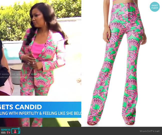 Teeny Paisley Flare Bootcut Pants by Alice + Olivia worn by Garcelle Beauvais on GMA