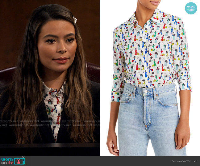 Alice + Olivia Willa Shirt in Passport Stace worn by Carly Shay (Miranda Cosgrove) on iCarly
