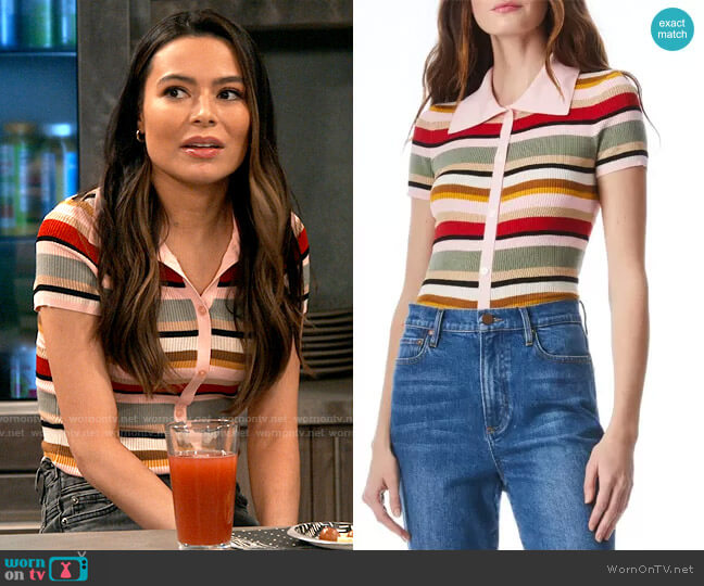 Alice + Olivia Colleen Striped Polo Shirt worn by Carly Shay (Miranda Cosgrove) on iCarly