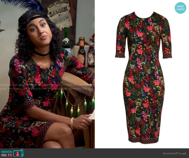 Alice + Olivia Delora Floral Fitted Dress worn by Mikaela Shaw (Vella Lovell) on Mr Mayor